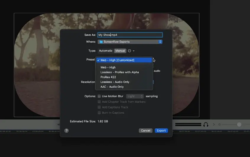 Exporting an edited video from ScreenFlow for macOS