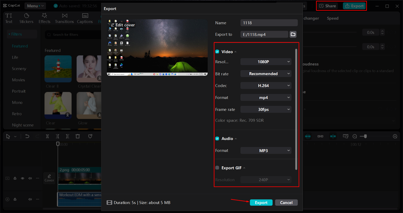 Exporting a video from the CapCut desktop video editor