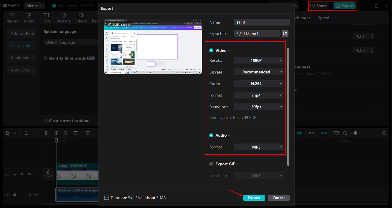 Exporting an edited screen recording from the CapCut desktop video editor