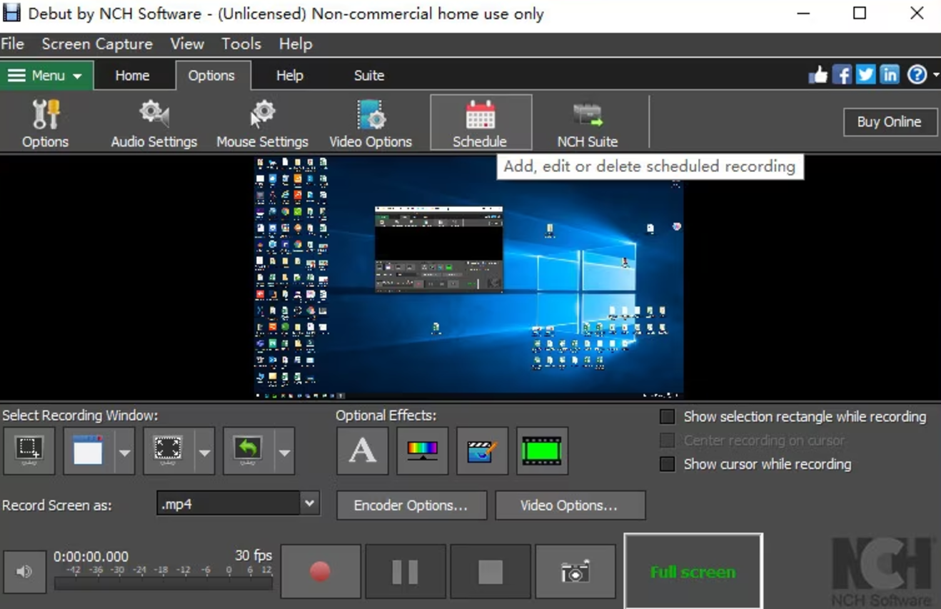 Interface of Debut Video Capture - a suitable Snagit alternative