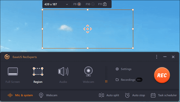 Interface of the EaseUS Screen Recorder - user-friendly program like Snagit