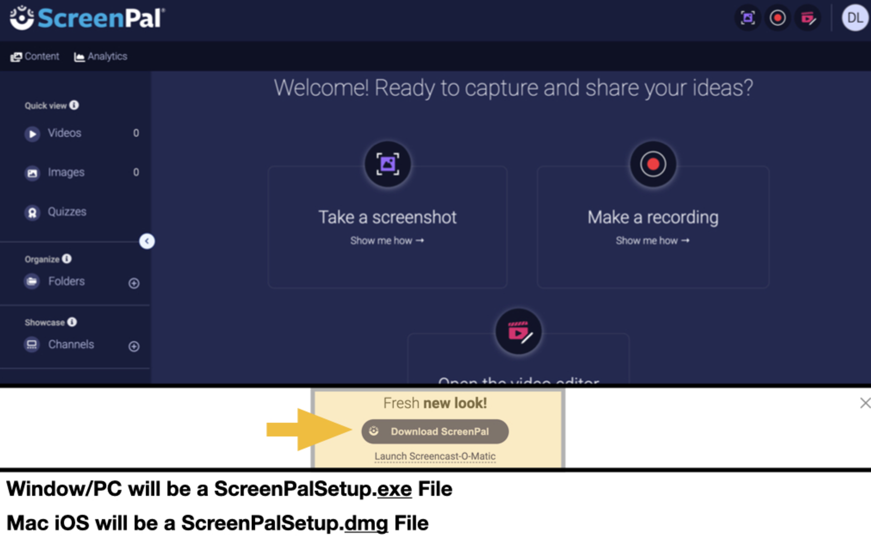 Interface of ScreenPal - a screen recording program like Snagit
