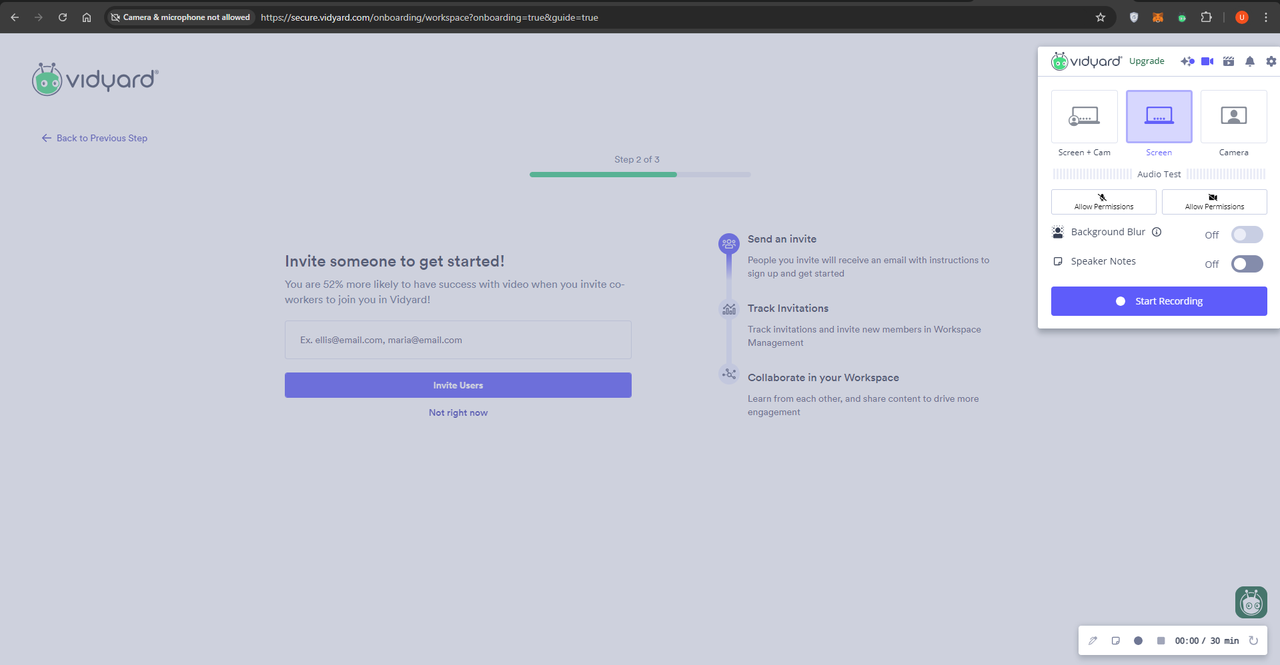 Interface of Vidyard - the perfect alternative to Snagit