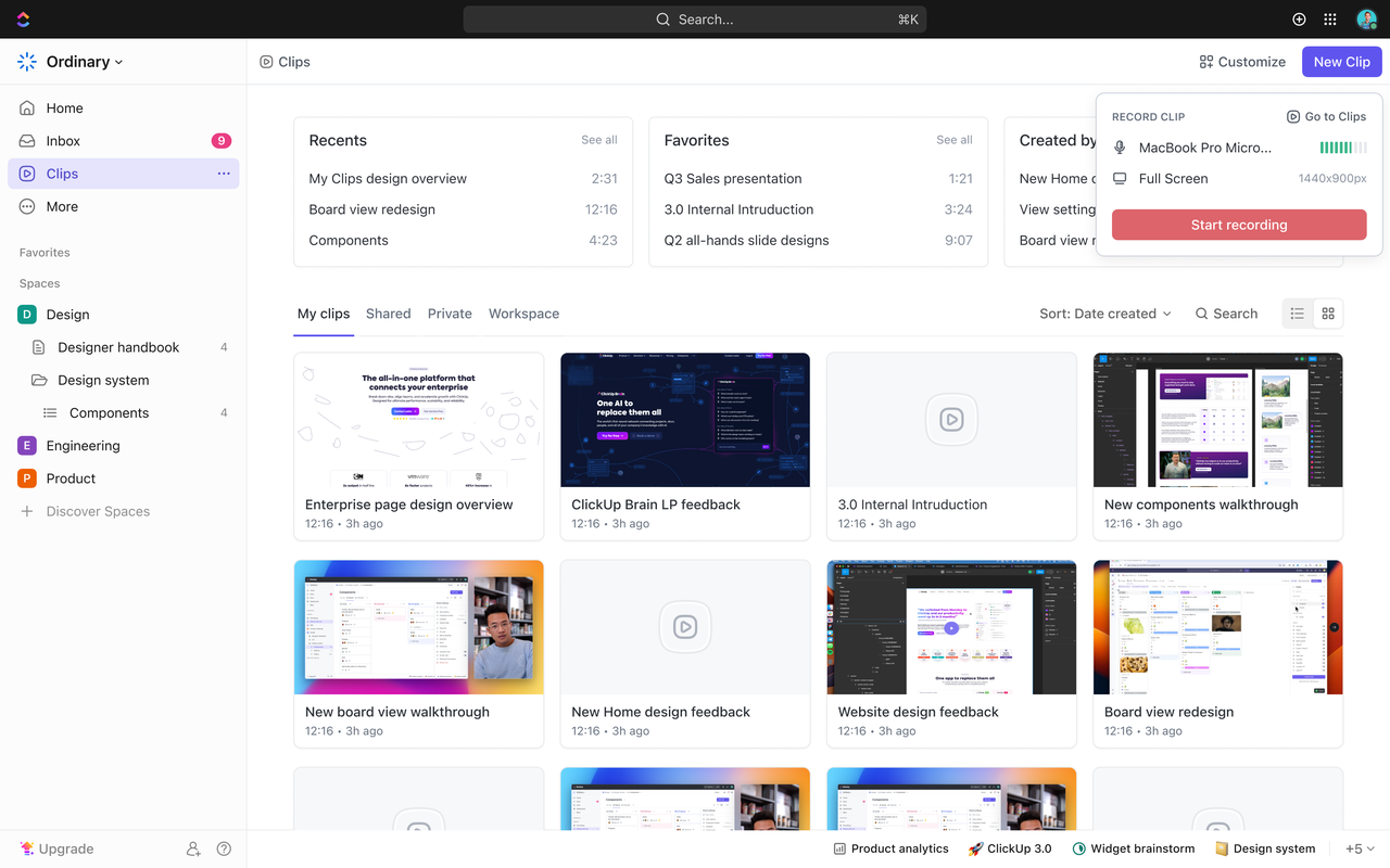 Interface of ClickUp - the best alternative to Snagit on PC