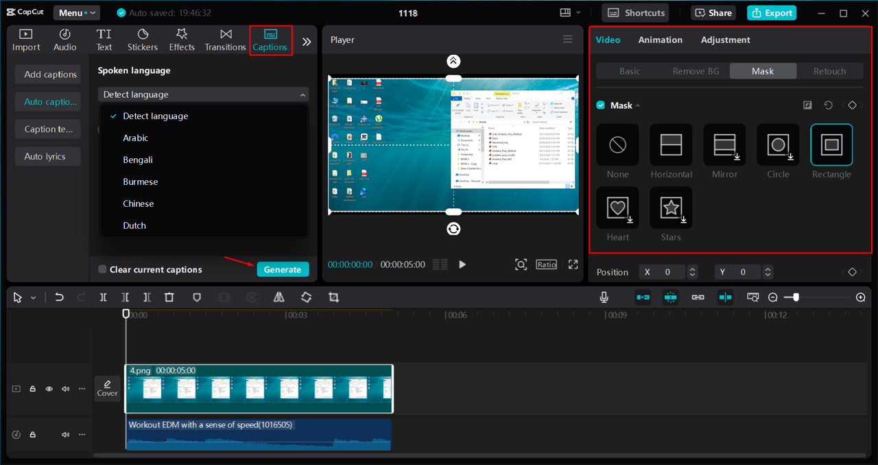 Editing the screen recording in the CapCut desktop video editor