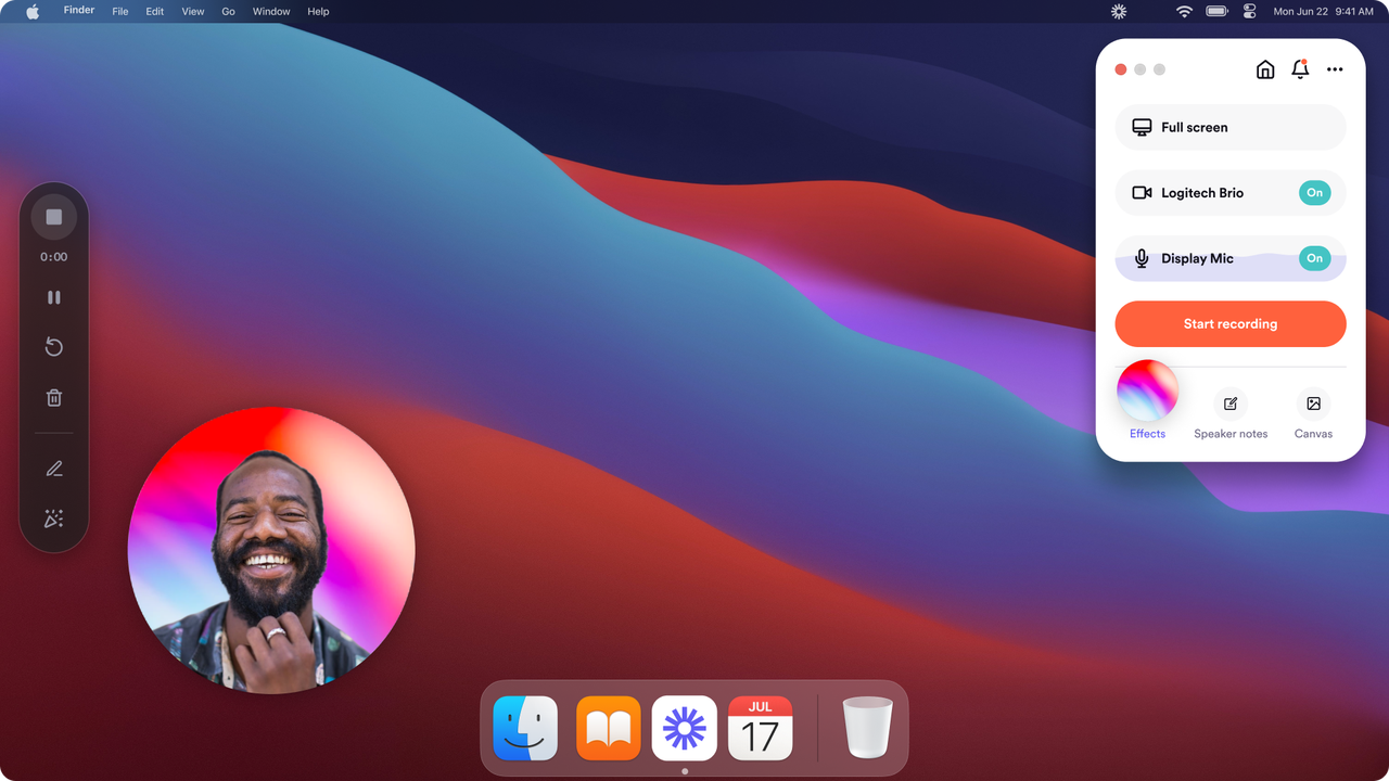 Setting up the audio and camera for screen recording