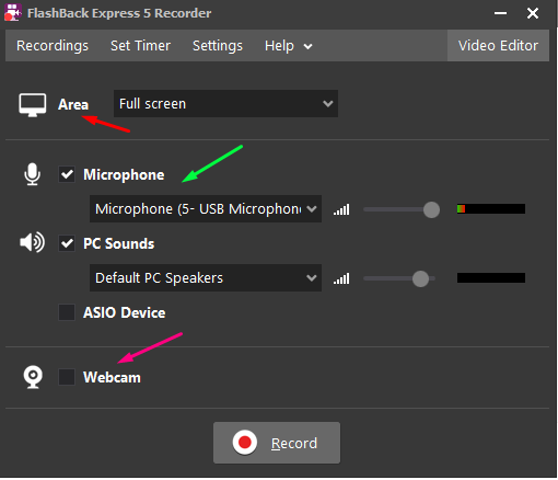 Showing how to do screen recording in FlashBack Express