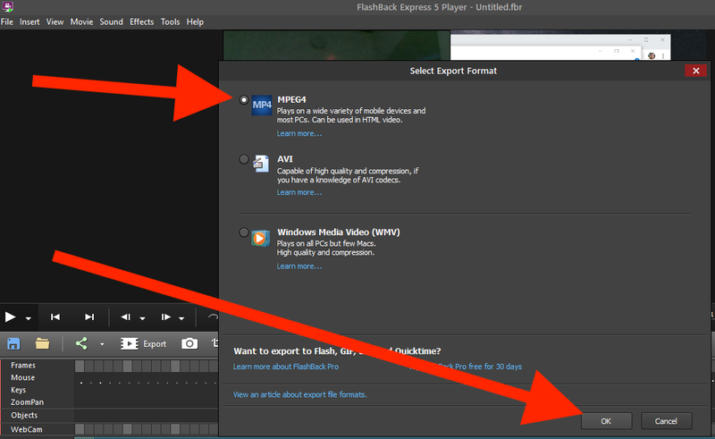 Exporting the screen recording from FlashBack to PC