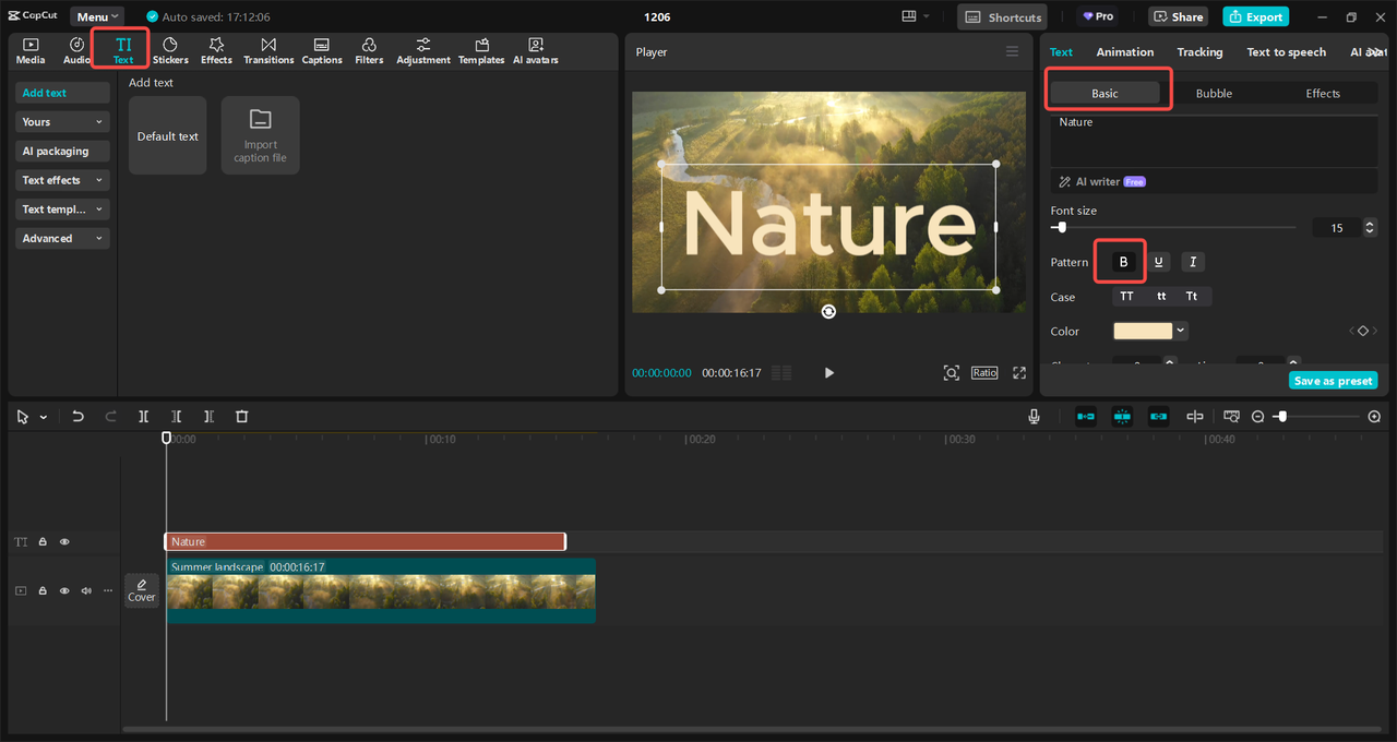 Create and add bold text to the video