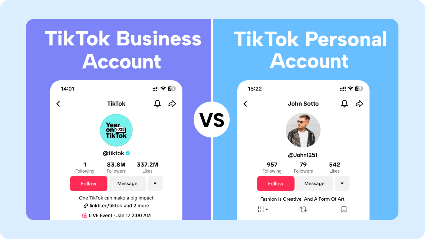 Cuenta comercial de tiktok vs cuenta personal