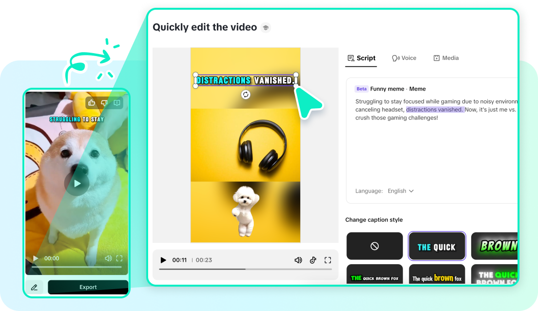Flexible edit for quick adjustment of captions