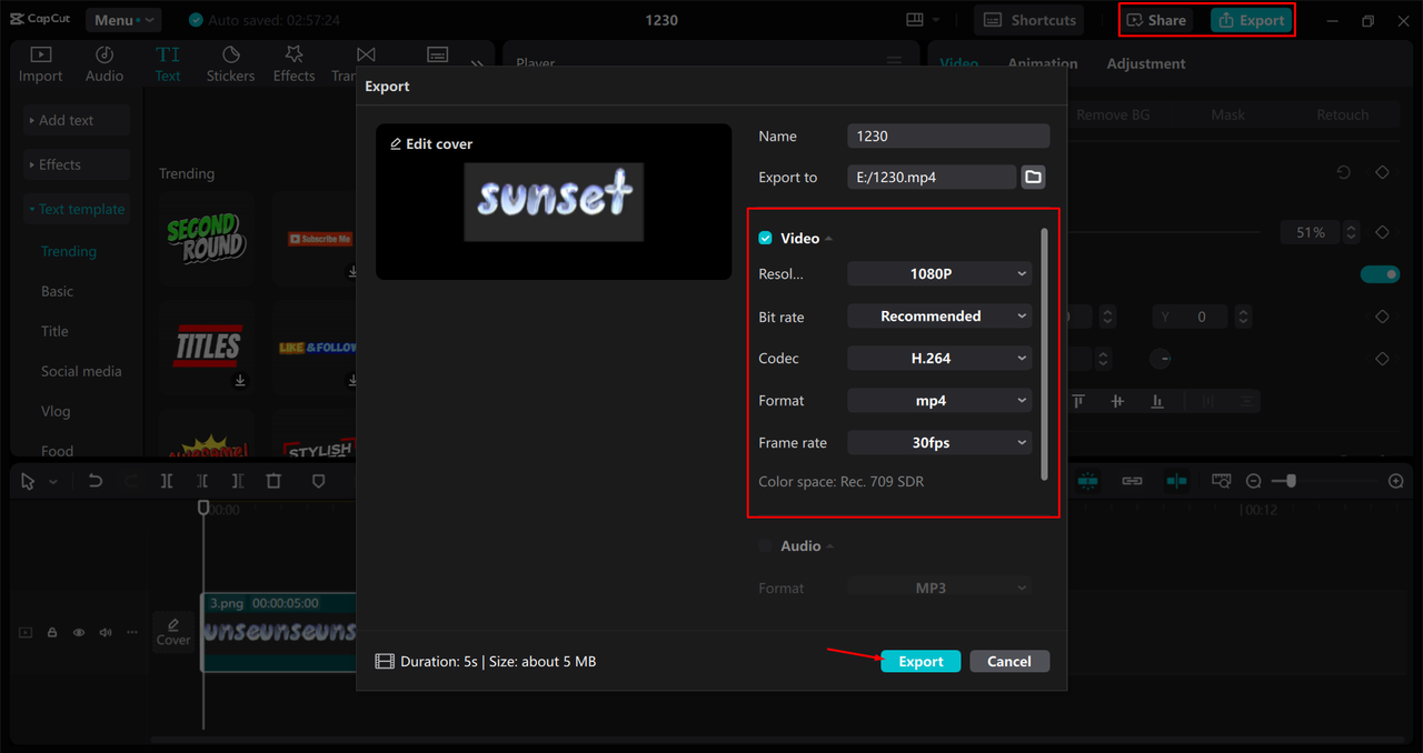 Exporting a video from the CapCut desktop video editor