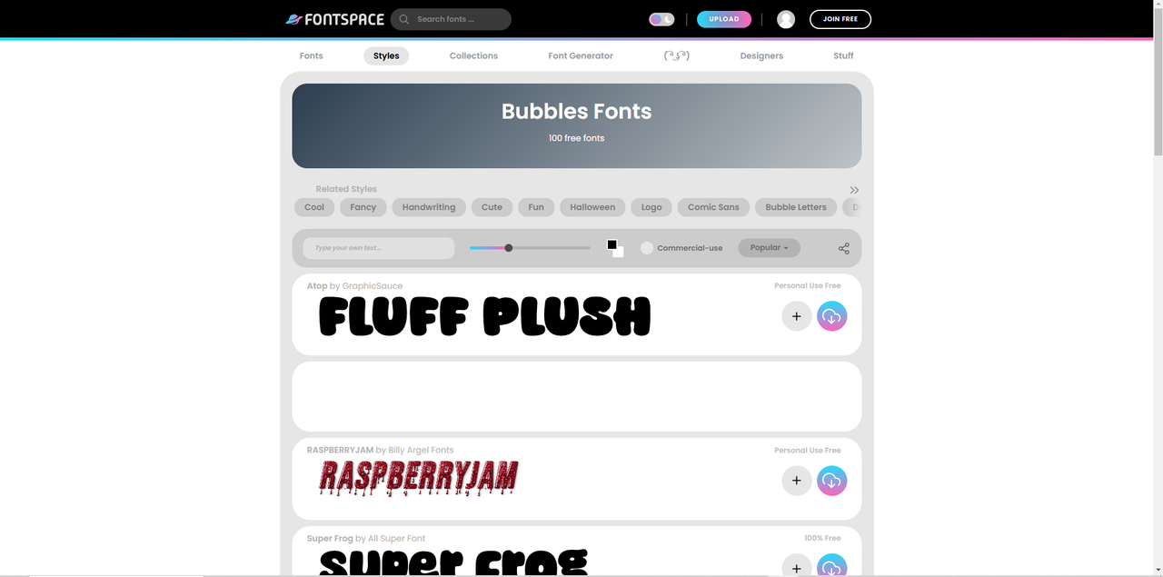 Interface of FontSpace - the most liked online bubble writing generator