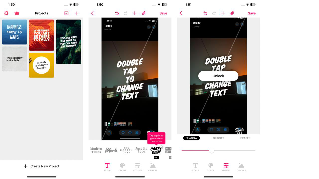 Interface of TextArt - an ideal bubble text generator for mobile