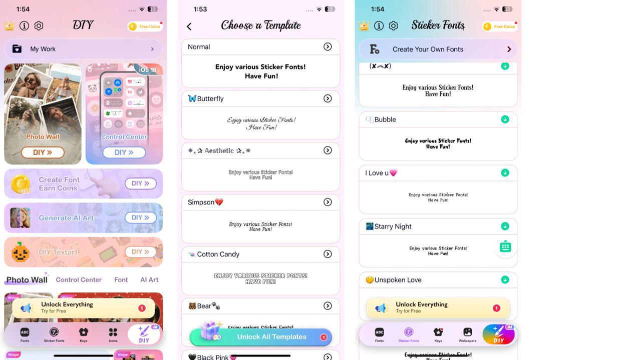 Interface of Cool Fonts - a user-friendly bubble font generator
