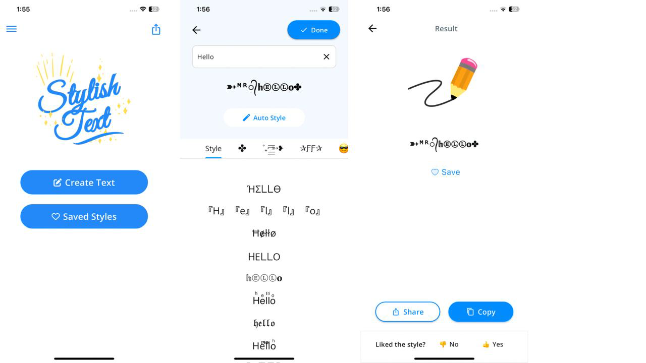 Interface of Stylish Text - another bubble writing font generator on mobile