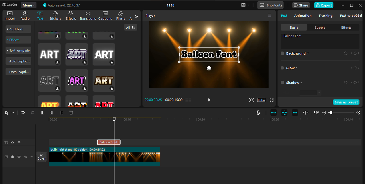 Interface of the CapCut desktop video editor - a quick way to add balloon fonts to videos