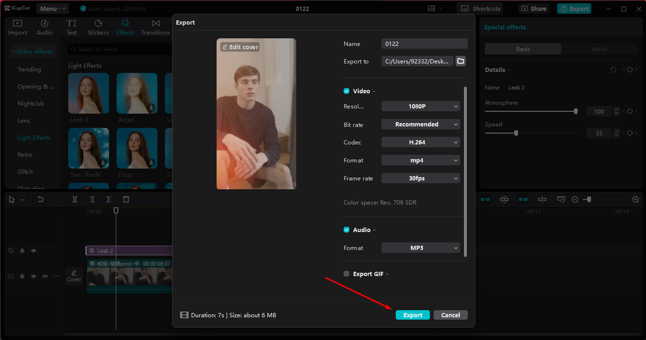 Exporting high-quality video from the CapCut desktop video editor 