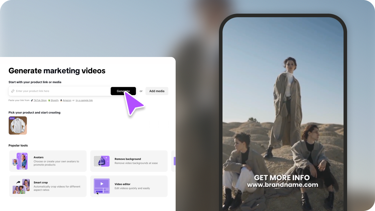One-click AI video creation for product sale