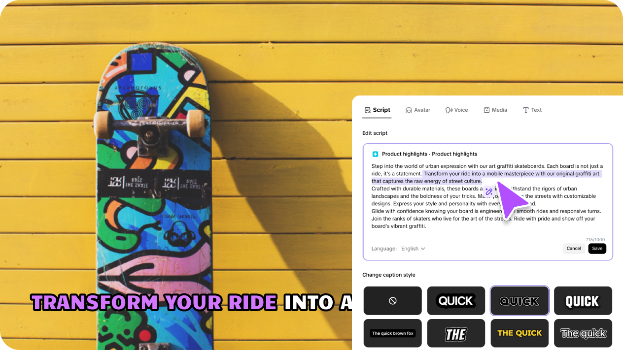 Auto-generated AI script and professional editing 