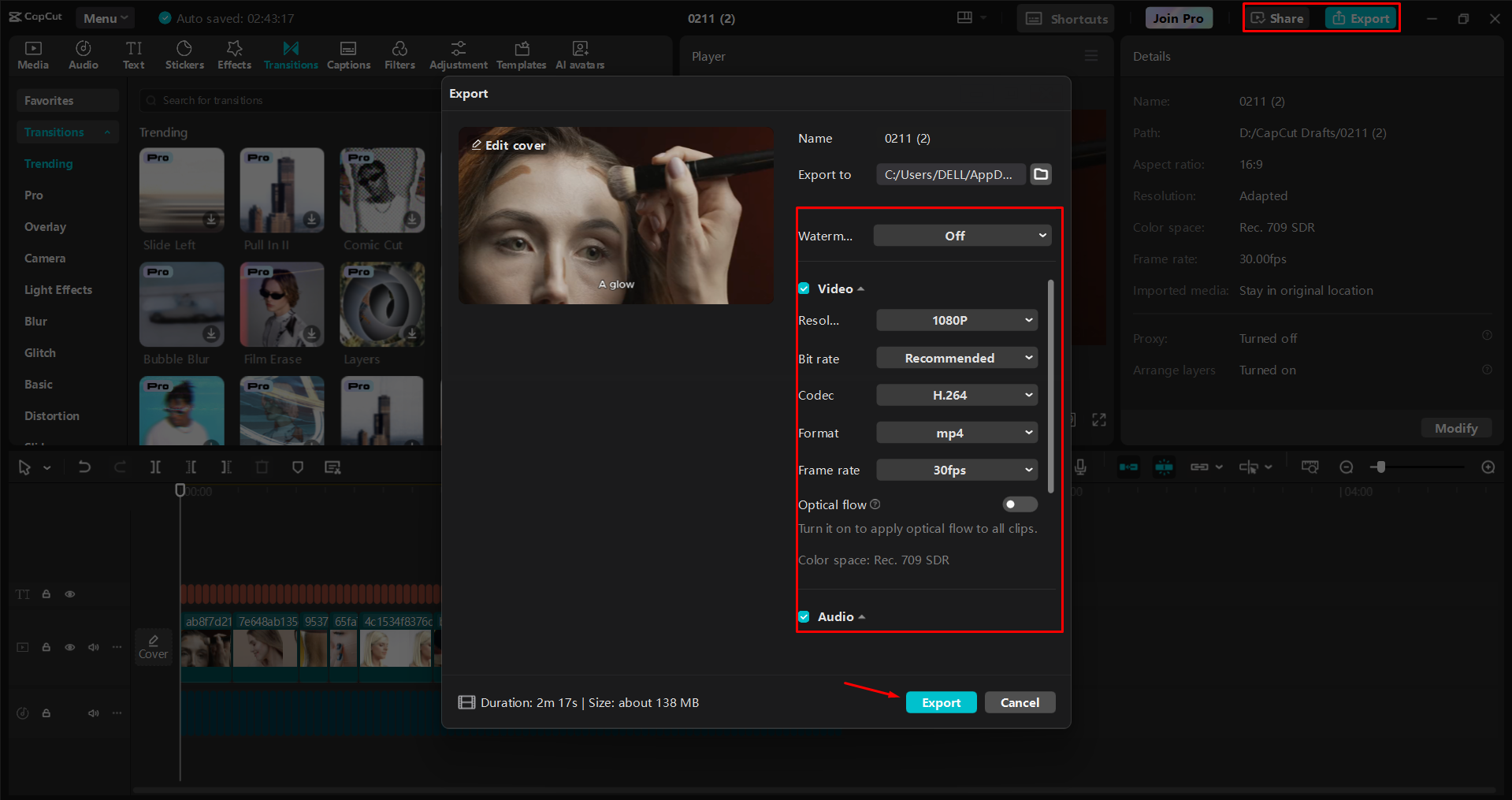 Exporting a video from the CapCut desktop video editor