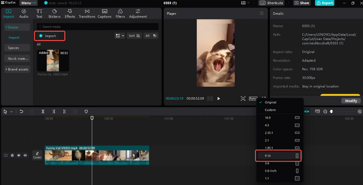 Téléchargement et redimensionnement de la vidéo pour CapCut