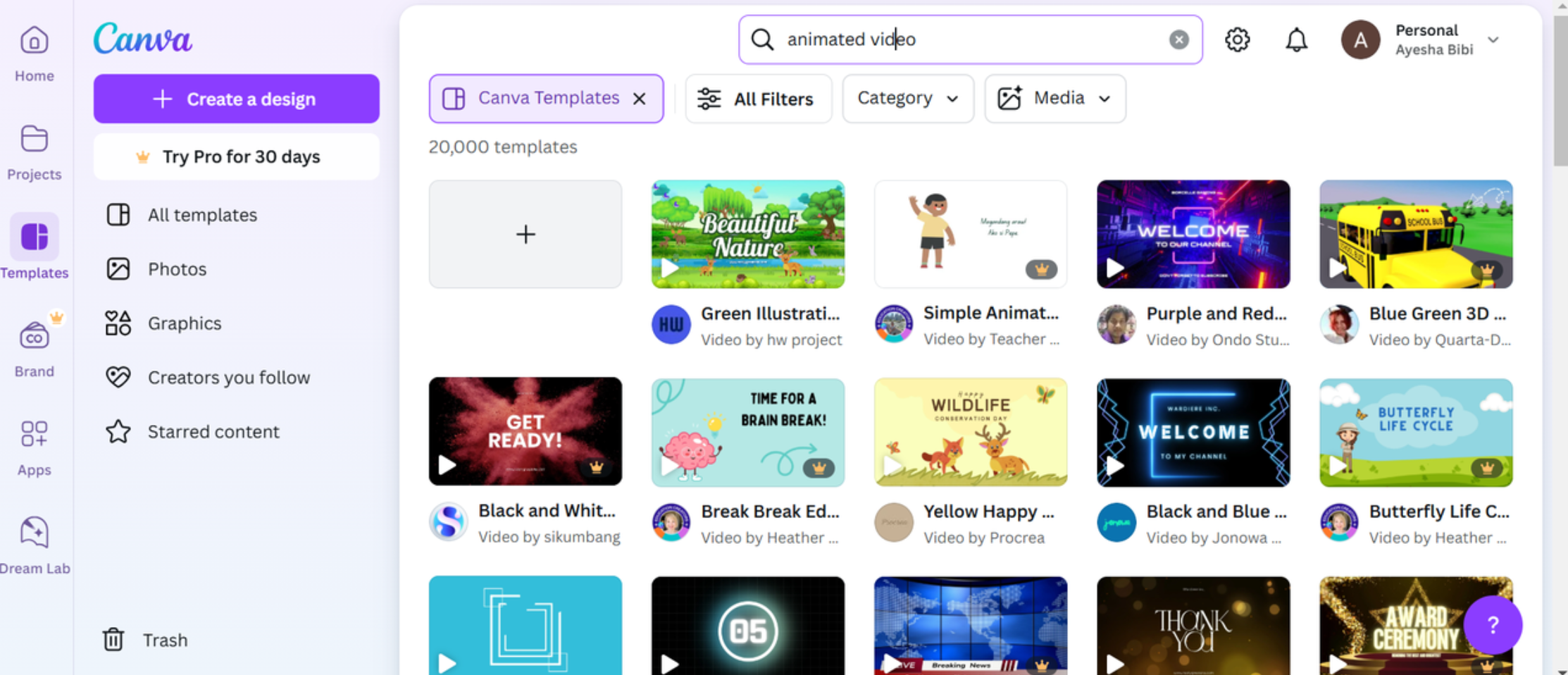 The interface of Canva - a versatile animated explainer video maker available for free