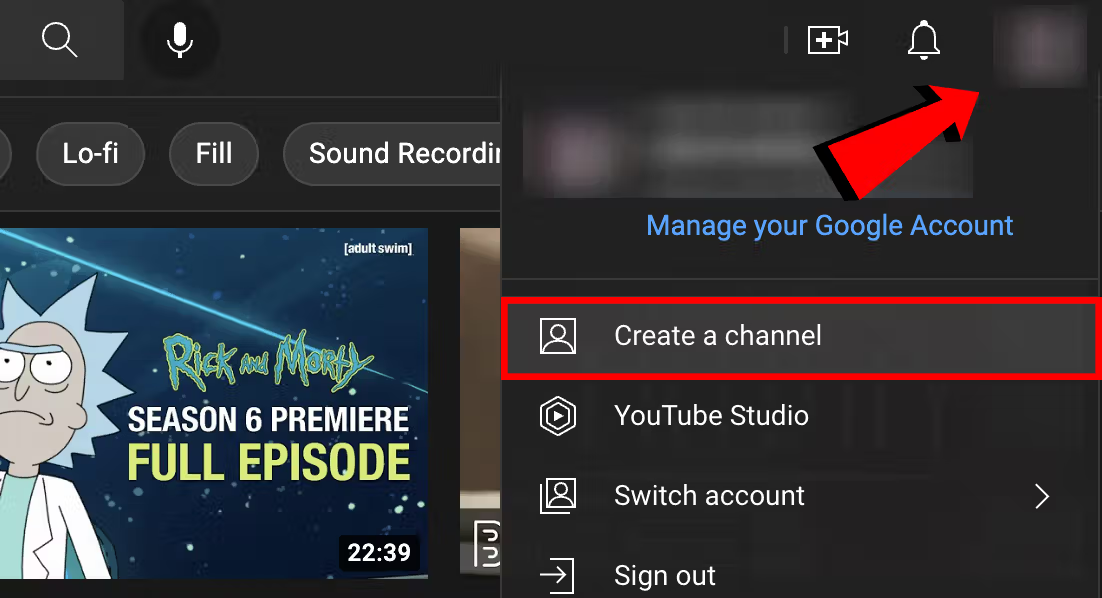 Gambar yang menunjukkan cara membuat saluran untuk promosi musik di YouTube
