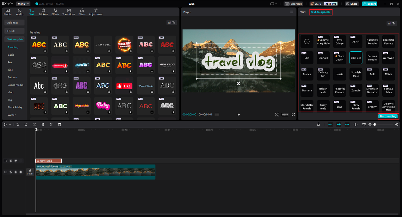 Use "Text-to-speech" tool
