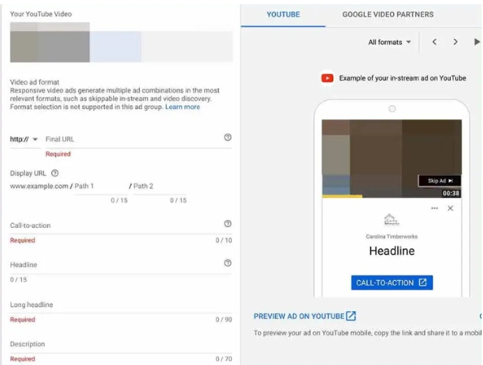 Creating a unique YouTube in-stream ad and attaching it to Google ads