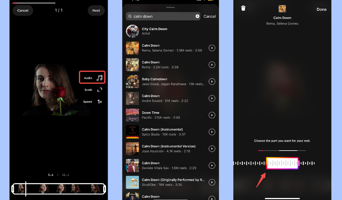 Lägg till musik på Instagram Reel med Instagrams inbyggda bibliotek