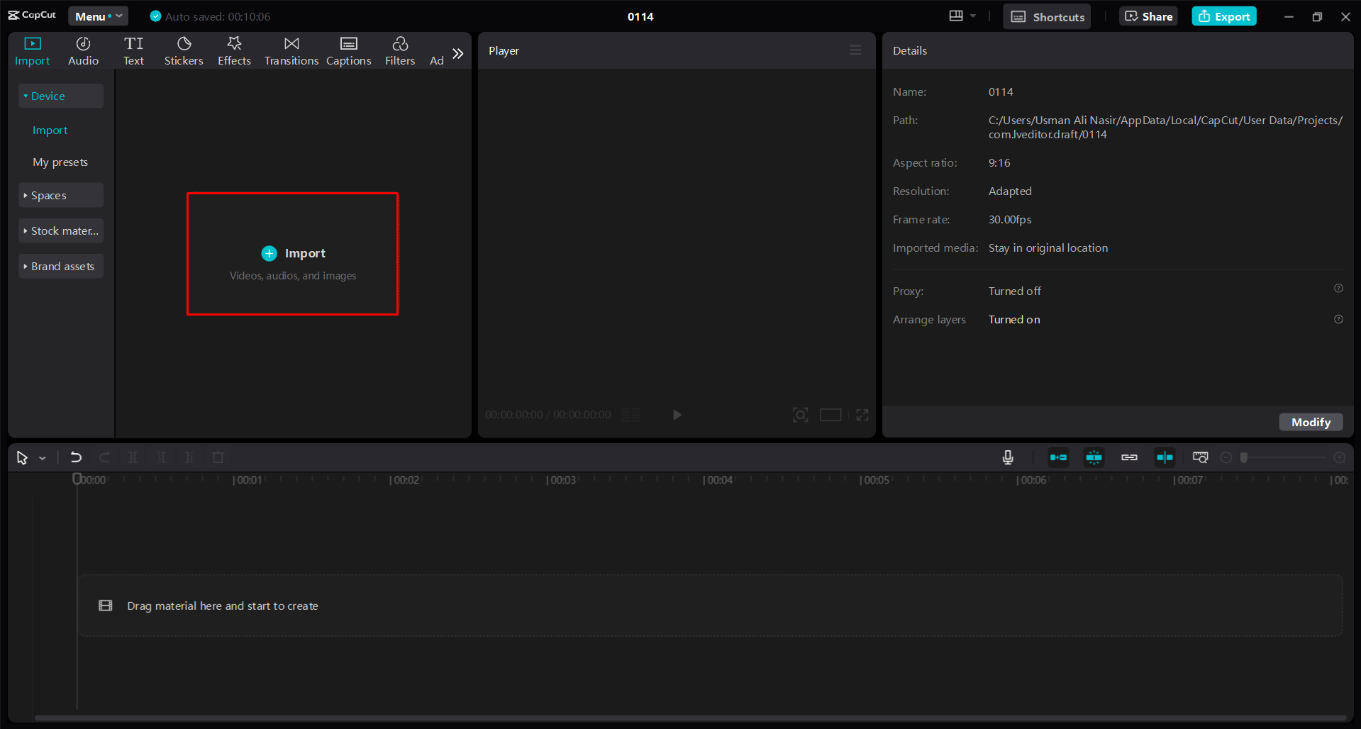 Importieren eines Videos in den CapCut Desktop-Video-Editor