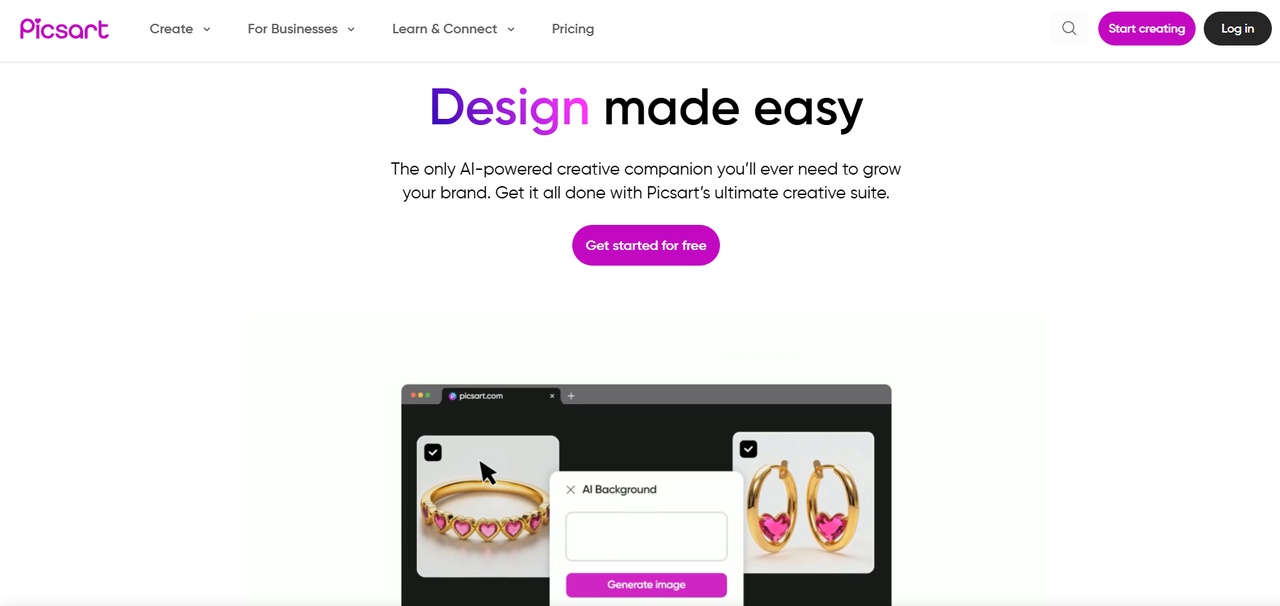 Página de inicio de Picsart