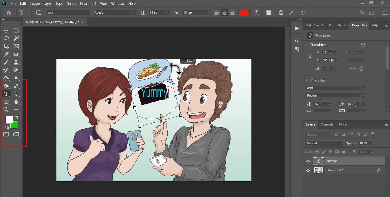 Moving and positioning text on an image in Photoshop