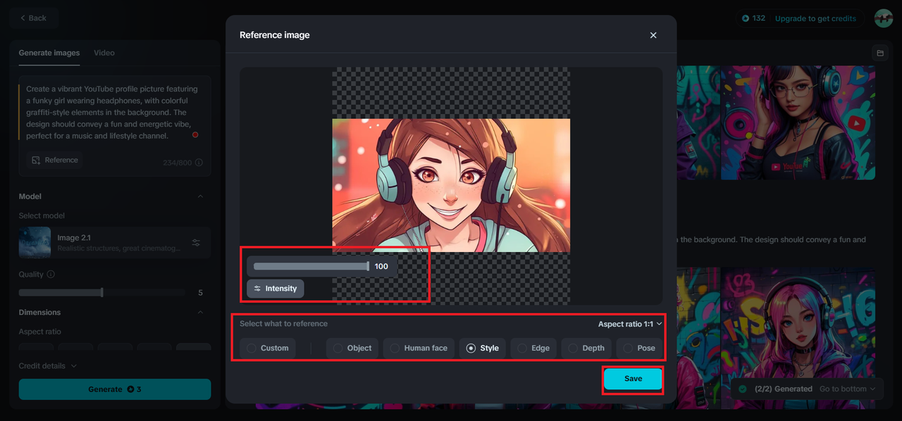 Ajuste as configurações da sua foto de referência