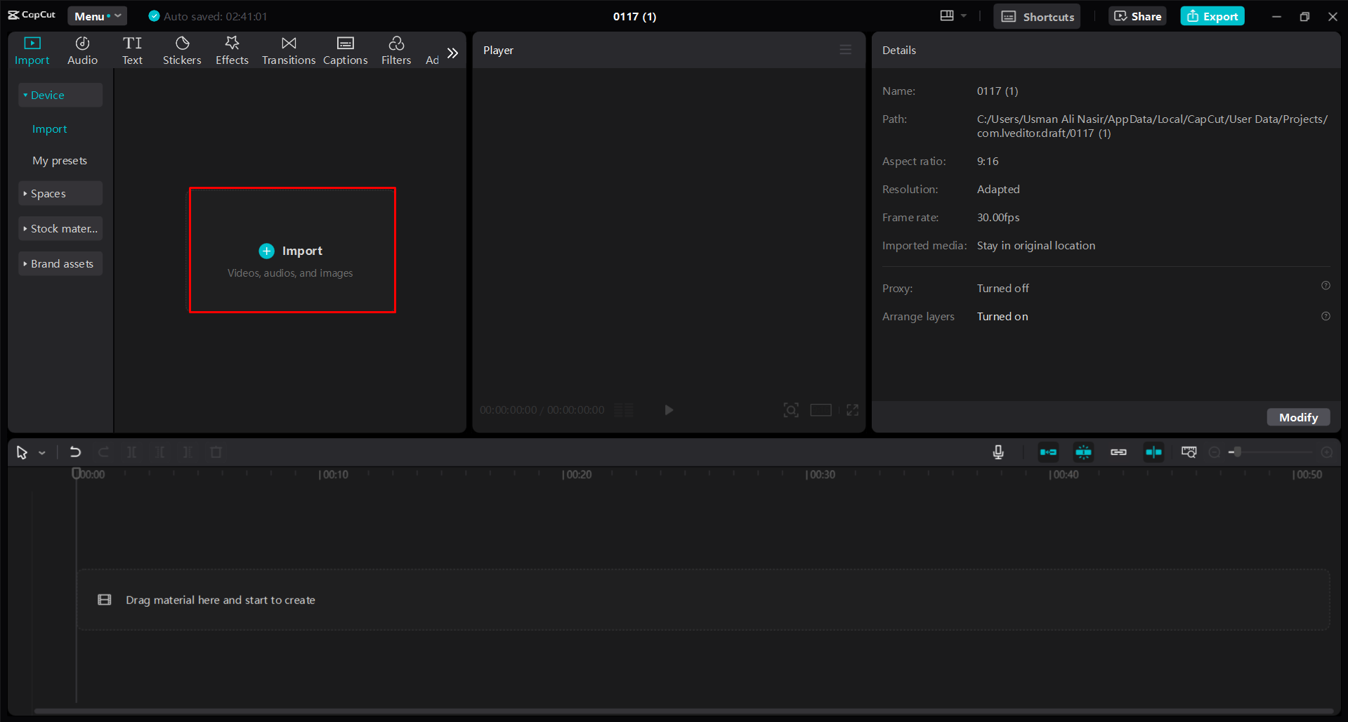 Importing a video into the CapCut desktop video editor