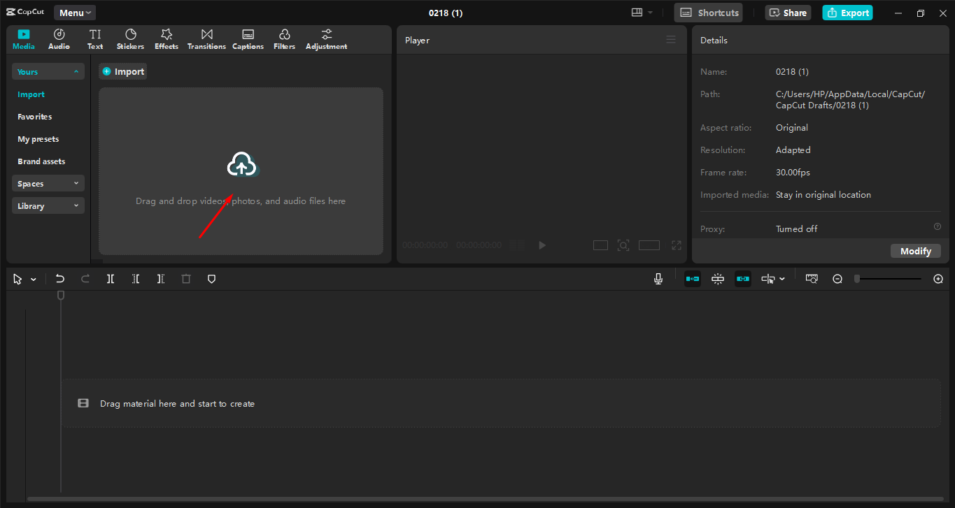 กำลังอัปโหลดวิดีโอไปยังโปรแกรมแก้ไขวิดีโอเดสก์ท็อปCapCut