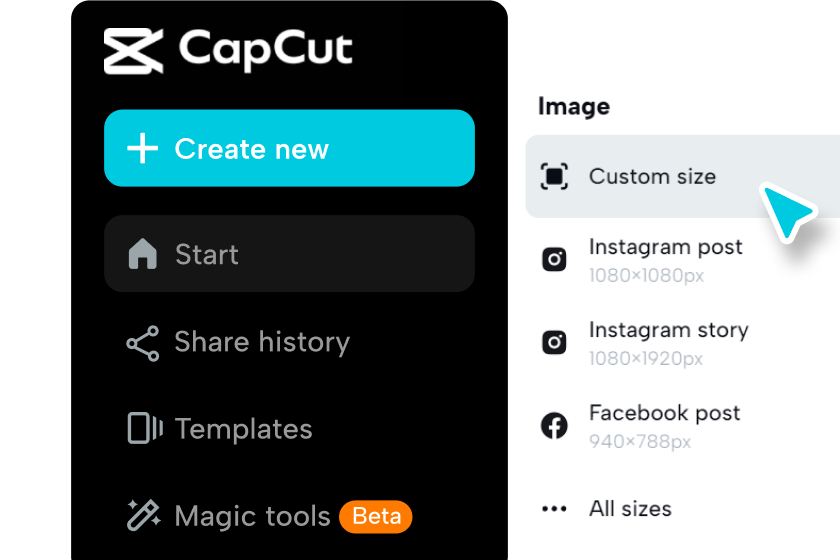 Accede a CapCut y elige un tipo de diseño