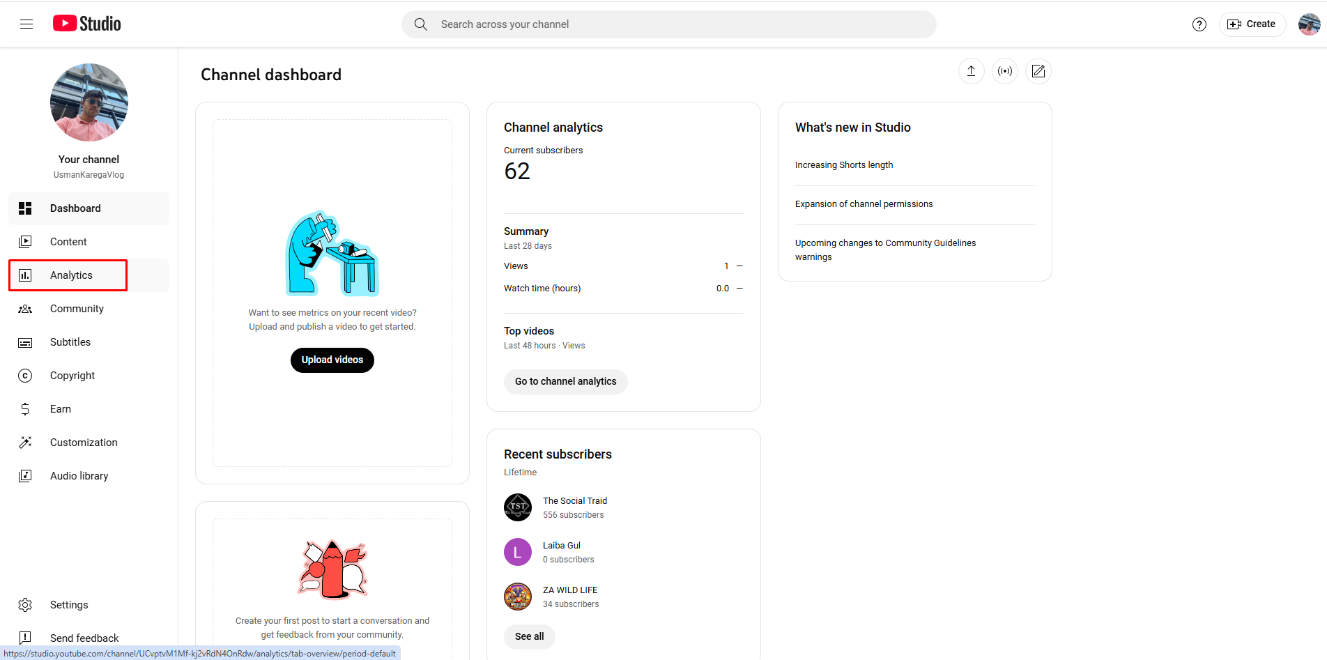 Opening YouTube live analytics on YouTube Studio
