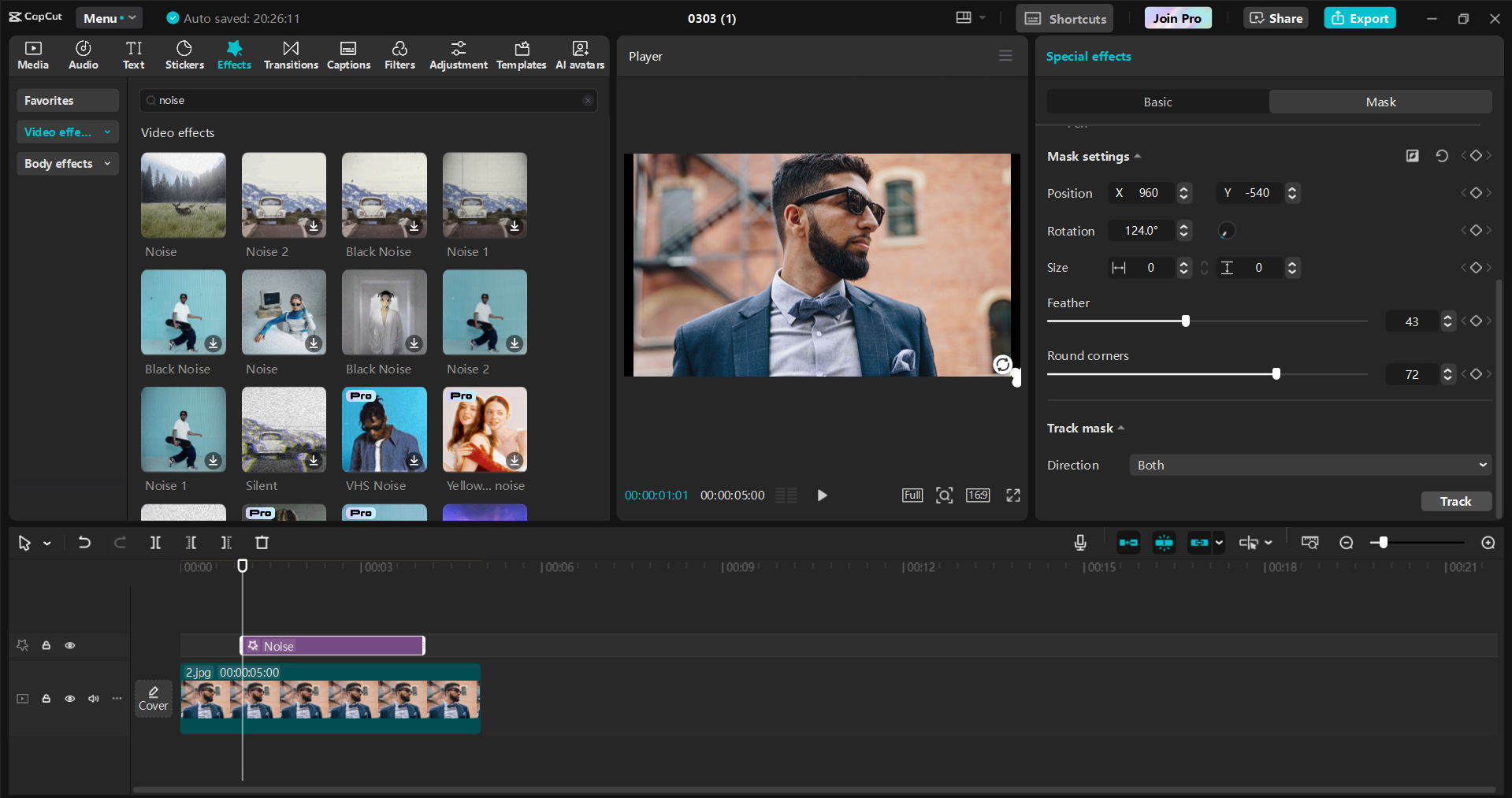Interface of the CapCut desktop video editor - an easier way to add noise to images