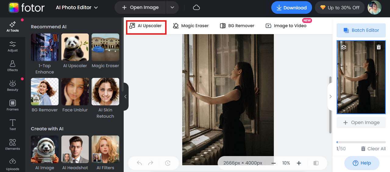 AI 업스케일러를 사용하여 사진 품질 변경 시작