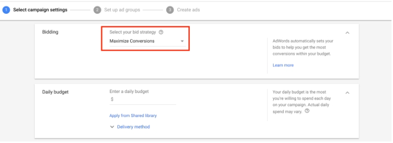 Selecting the campaign settings of YouTube ads in Google ads