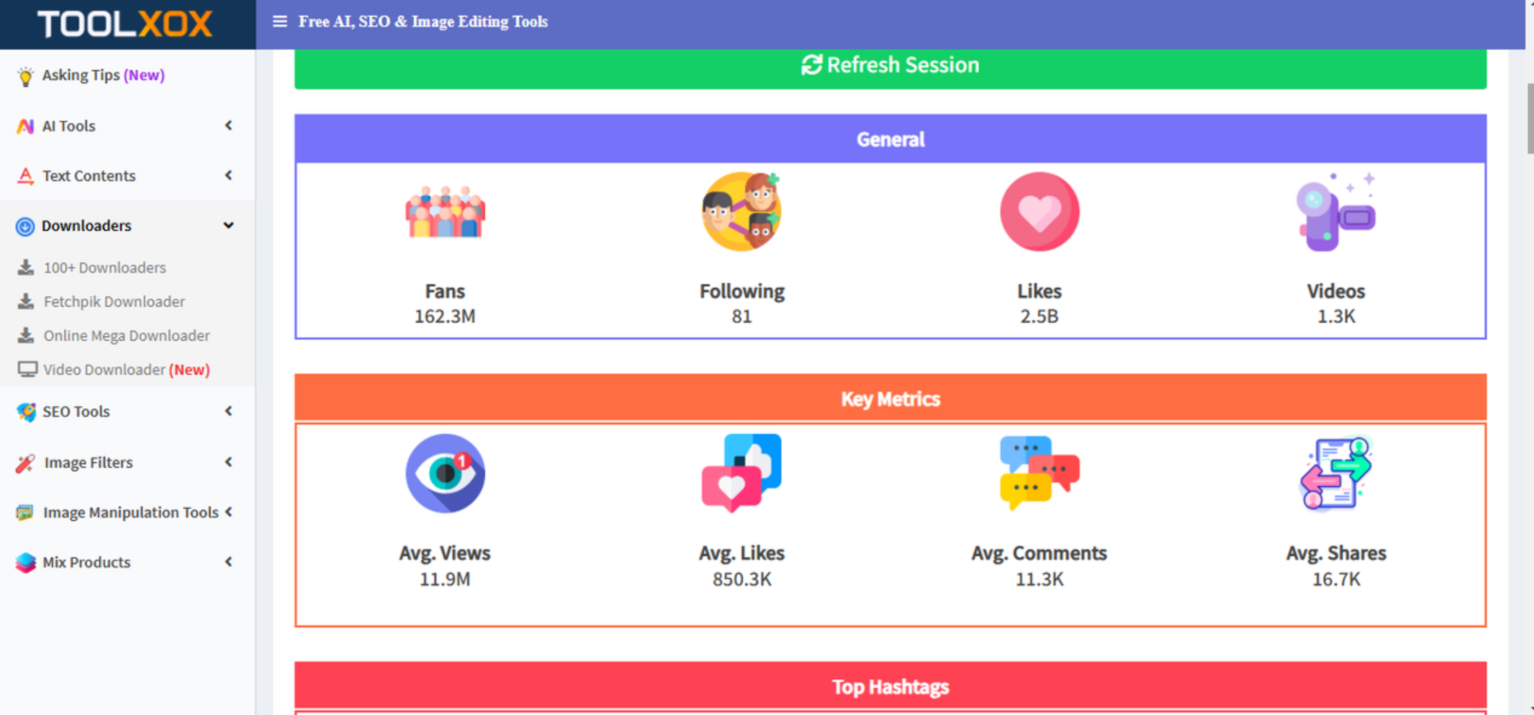 Interface of ToolXoX -  the popular TikTok account analyzer with multi-account support