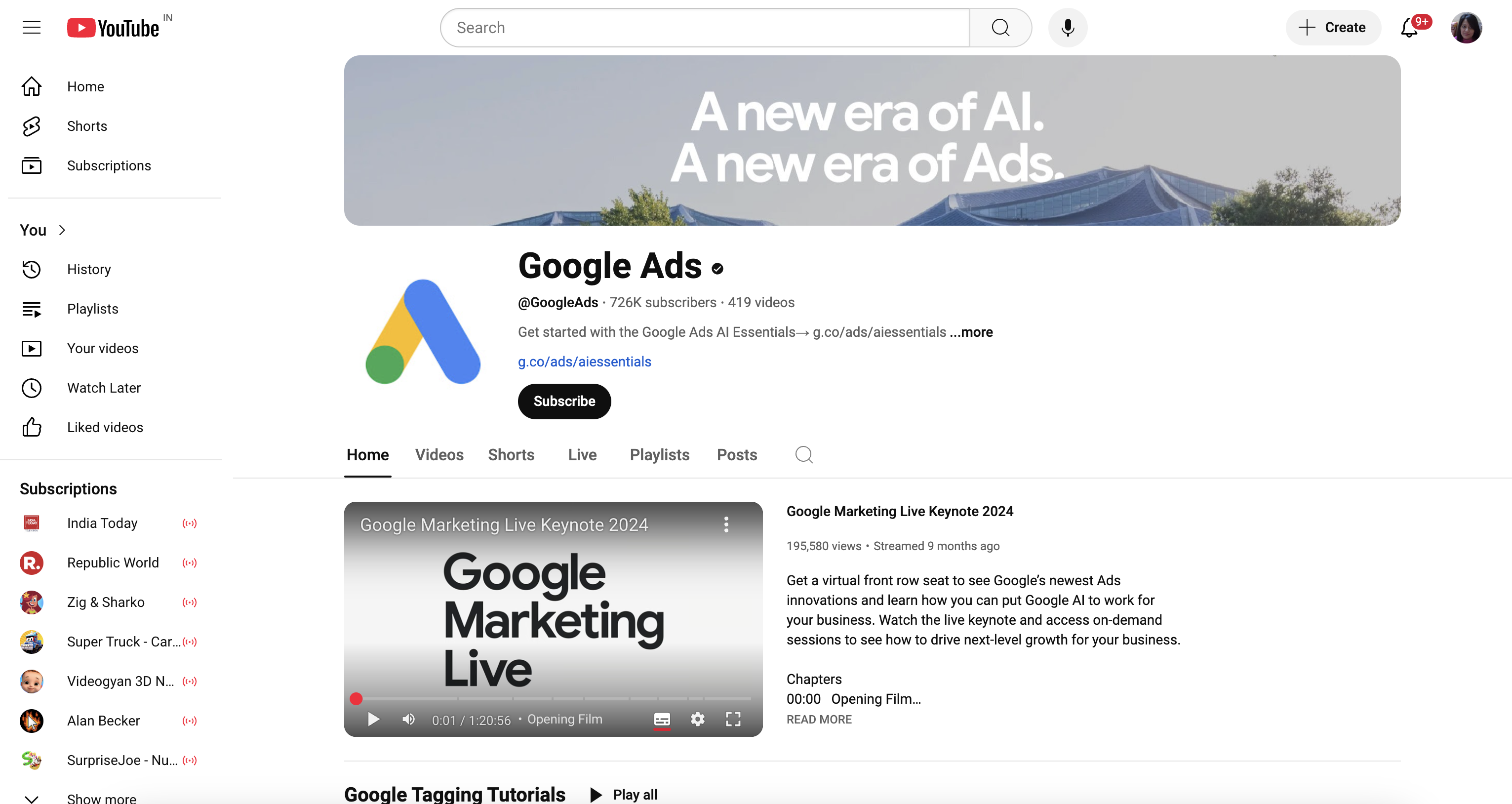 Google Ads YouTube channel