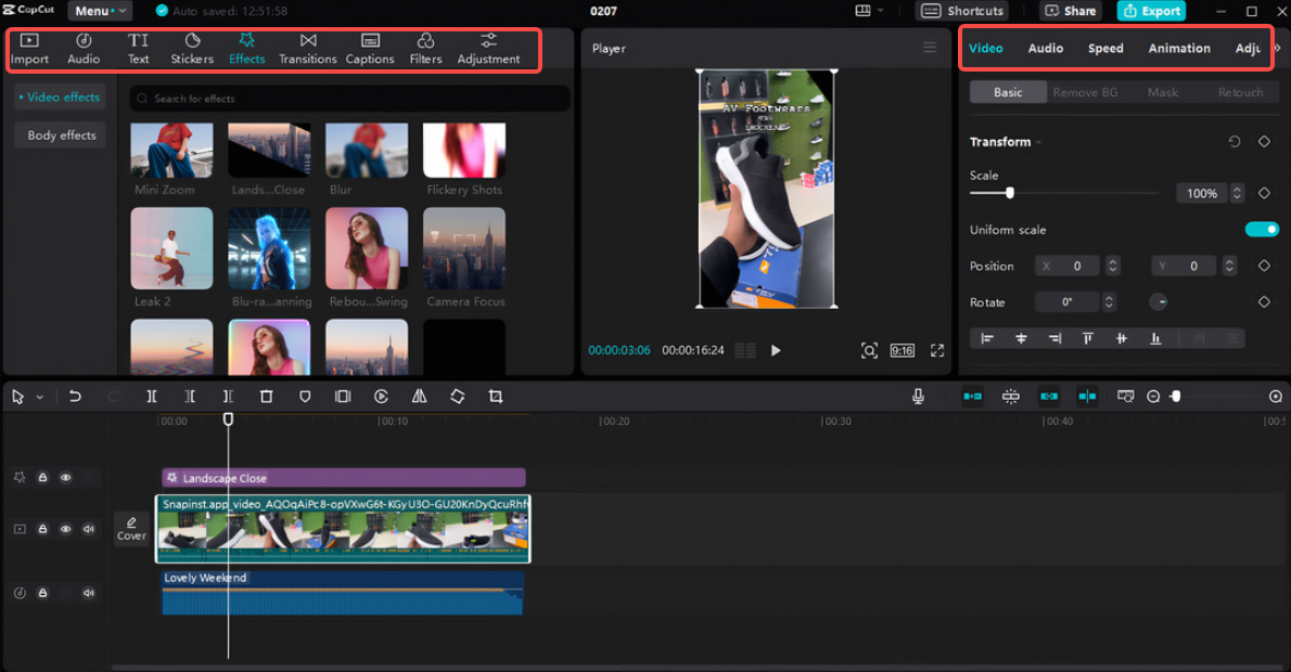 แก้ไขและปรับปรุงรีล Instagram ในCapCut