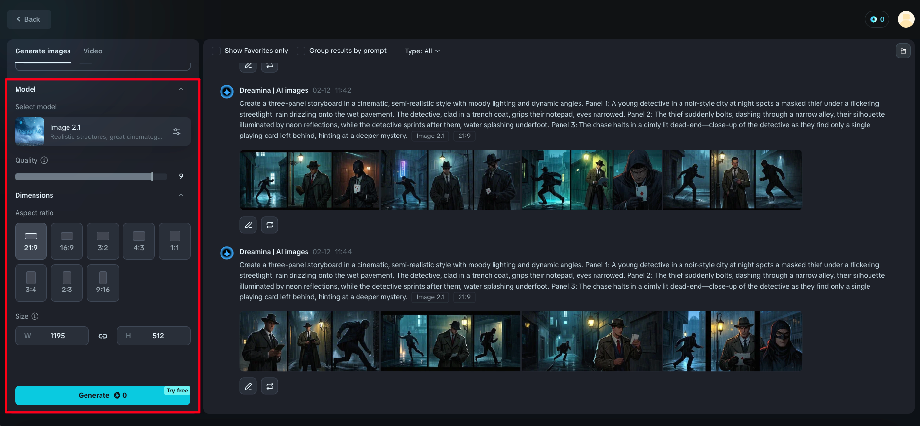 Dreamina story board creador generación libre