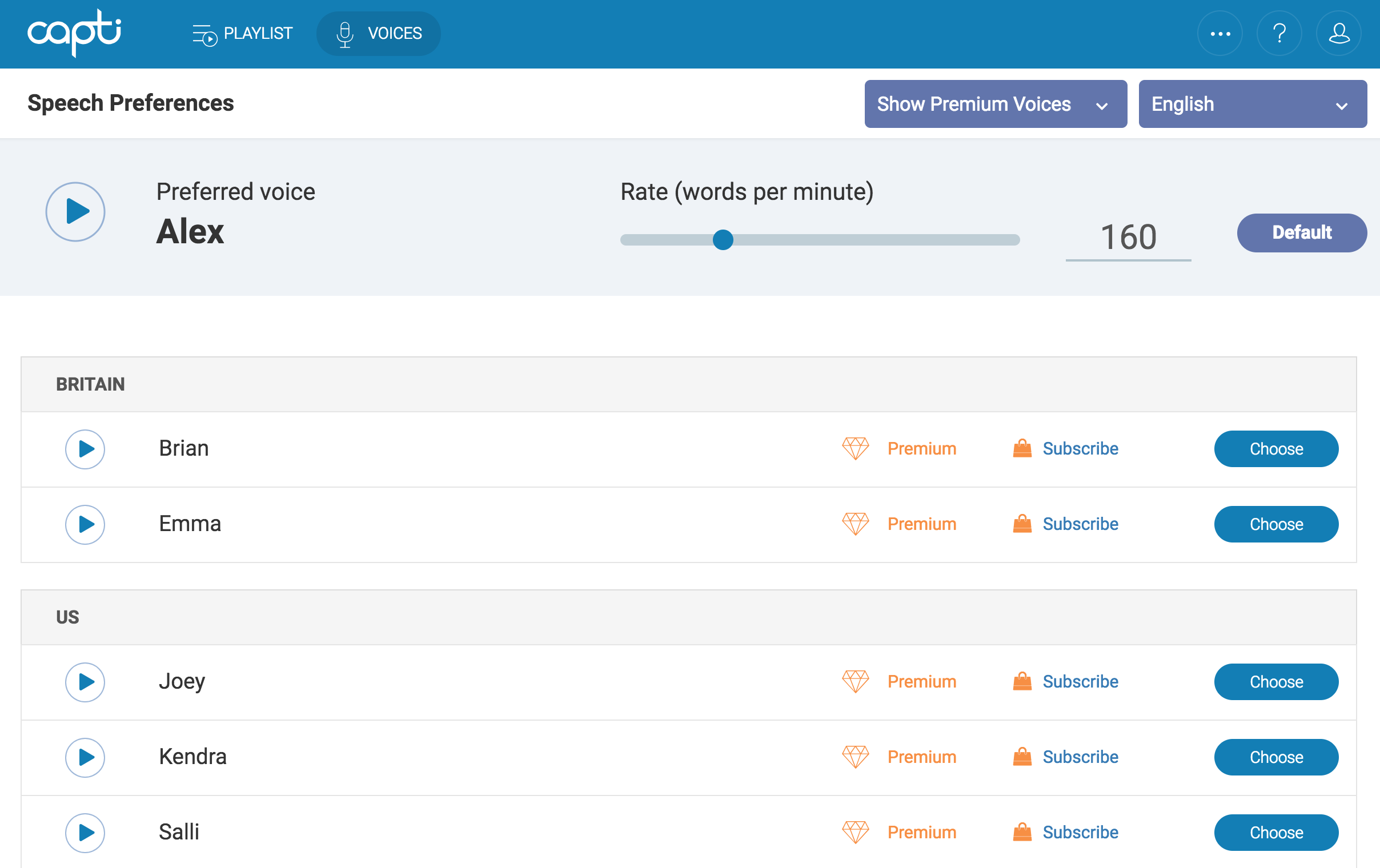 Capti Voice's interface