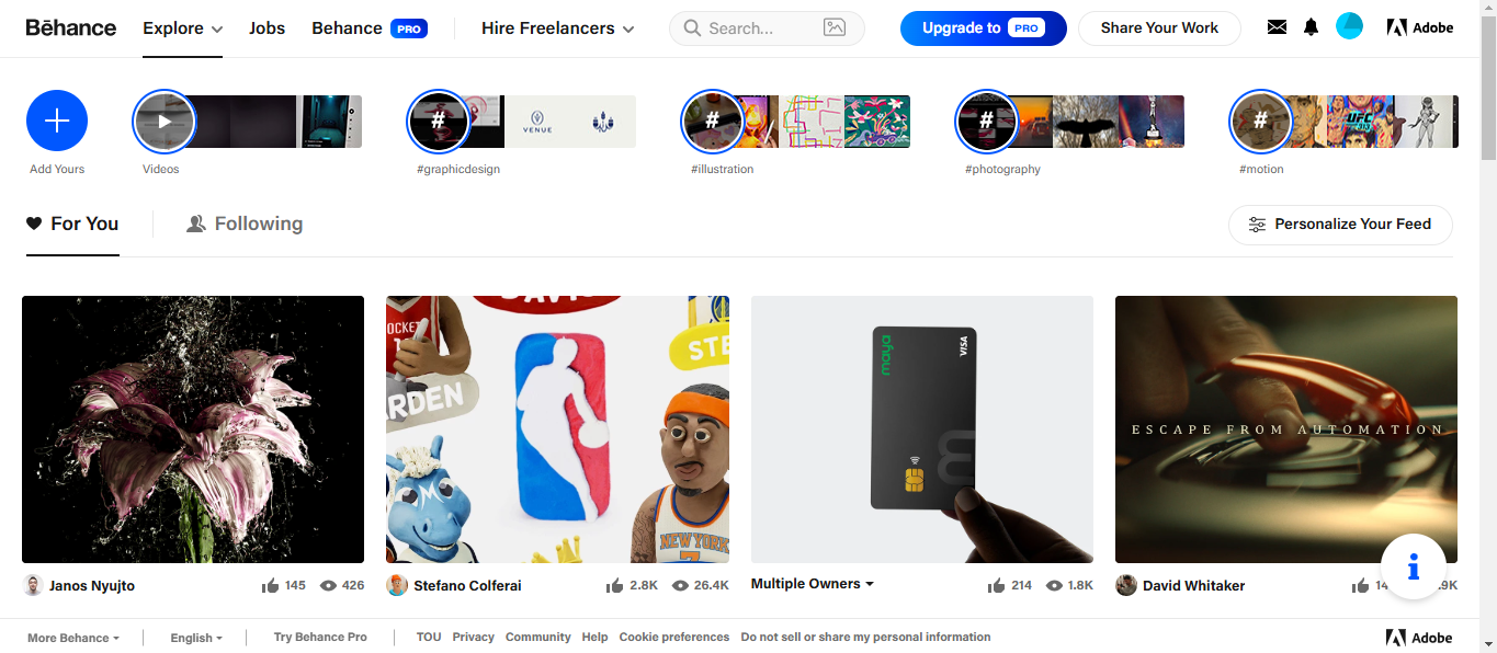 อินเทอร์เฟซของ Behance