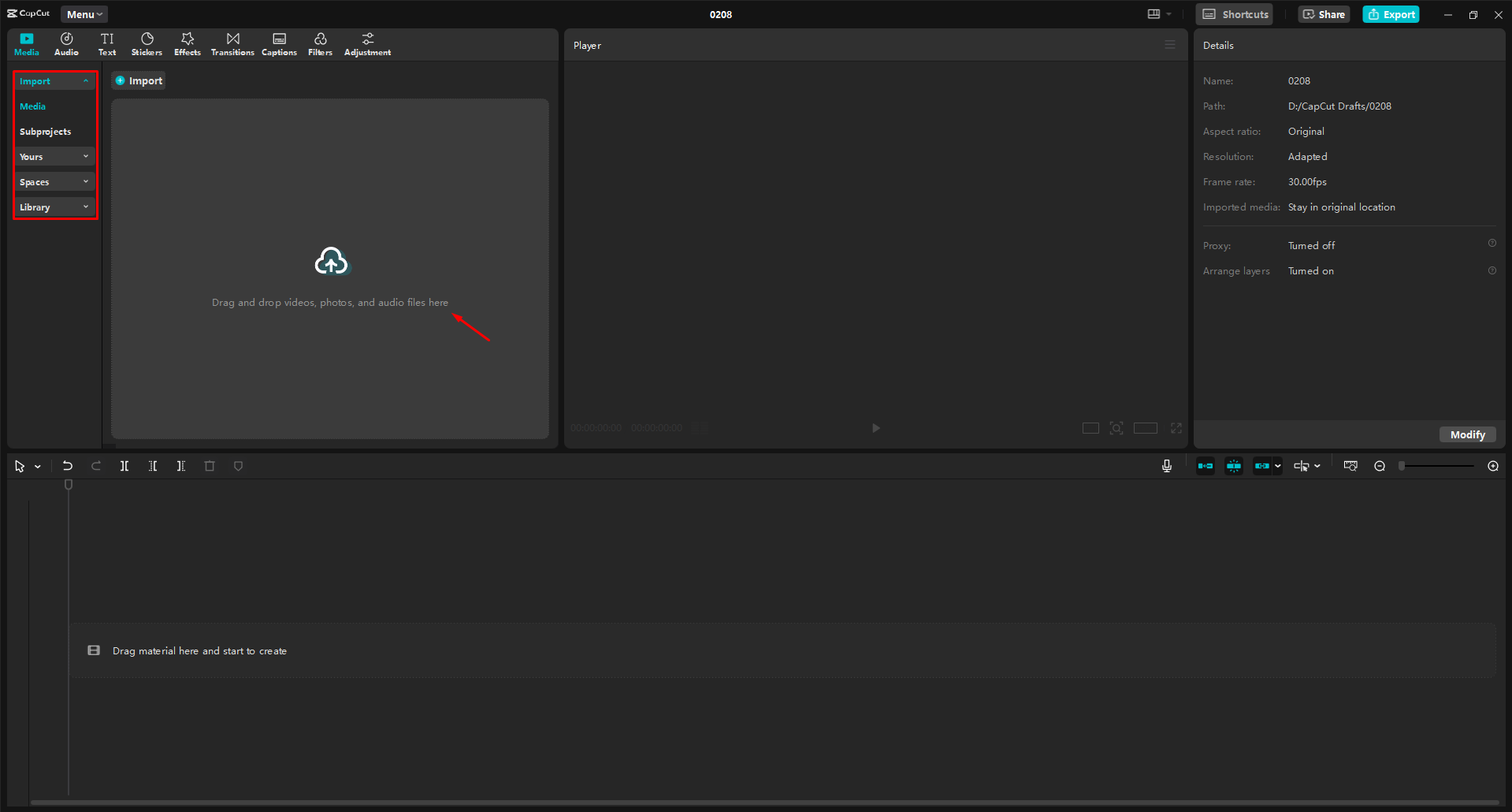 Importing a video into the CapCut desktop video editor