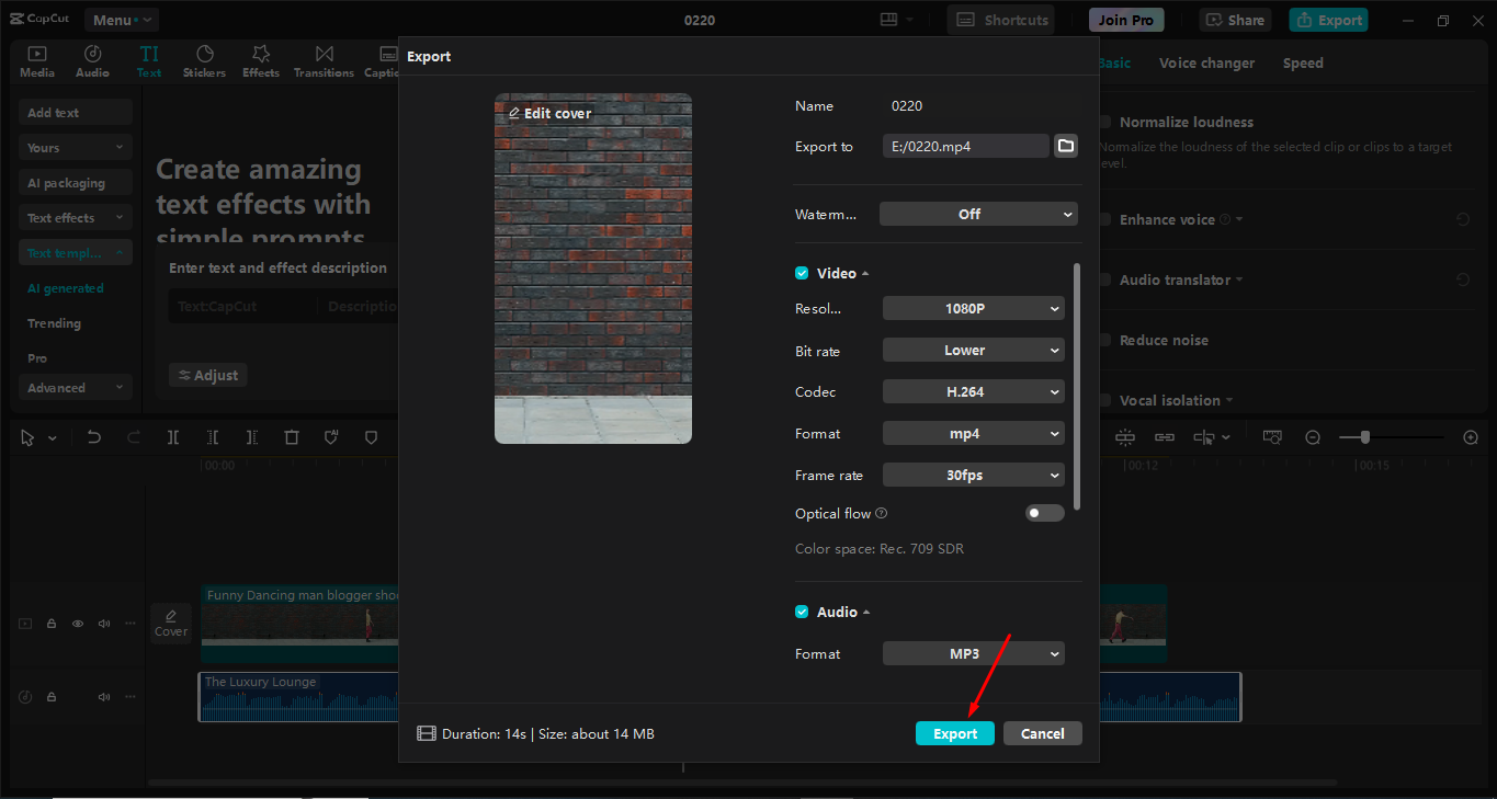 A videó exportálása a CapCut asztali videószerkesztőről